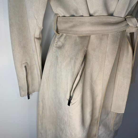 Elie Tahari Vegan Suede Trench Ecru Size L - Picture 4 of 7